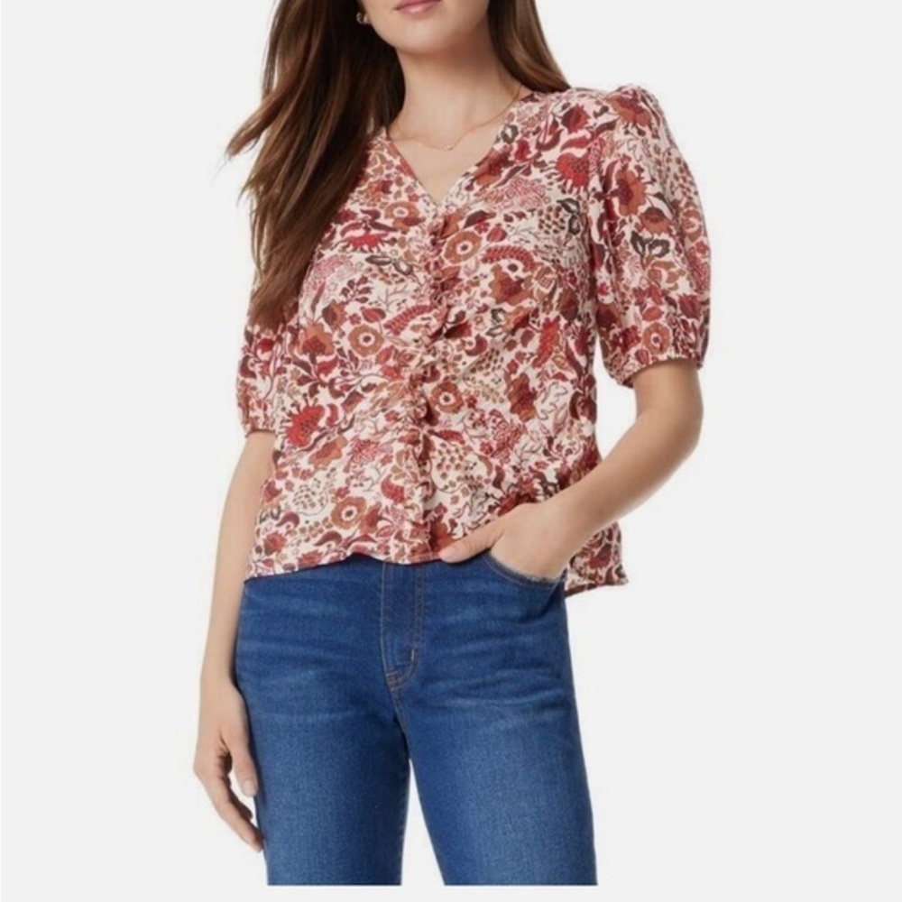 Sam Edelman Chelsea Boquet Dakota Seadpearl Puff Sleeve Blouse NWT Sz Lg Ret $79